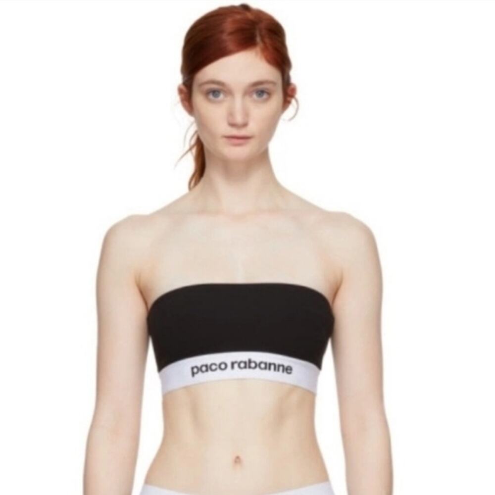 Paco Rabanne Logo Band Strapless Tube Top Black White Designer XS